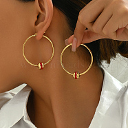 Exaggerated Circle Stainless Steel Hoop Earrings, Classic and Fashionable Women's Accessories, Red, 48x43.8mm(KO7110-2)