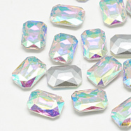Pointed Back Glass Rhinestone Cabochons, Faceted, Rectangle Octagon, Crystal AB, 10x8x3.5mm(RGLA-T079-8x10mm-05)