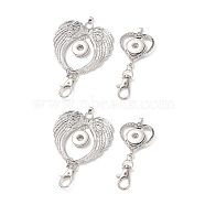 Alloy Rhinestone Snap Keychain Making, with Swivel Clasps, Wing & Heart, Antique Silver & Platinum, 8.4cm and 10.4cm, 4pcs/style(KEYC-XCP0001-12)