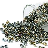TOHO Round Seed Beads, Japanese Seed Beads, (721) Galvanized Blue Gold, 8/0, 3mm, Hole: 1mm, about 222pcs/bottle, 10g/bottle(SEED-JPTR08-0721)