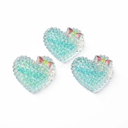 Transparent Epoxy Resin Cabochons, with Glitter Powder, Heart, Turquoise, 19x21x7.5mm(CRES-S365-41B)