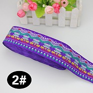 Ethnic Style Embroidery Polyester Ribbons, Jacquard Ribbon, Garment Accessories, Wave Pattern, Dark Violet, 1-3/4 inch(45mm), about 10.94 Yards(10m)/Roll(FABR-PW0003-02B)