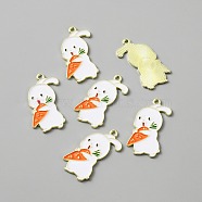 Alloy Enamel Pendants, Light Gold, Rabbit with Carrot, White, 33x21x1mm, Hole: 1.8mm, 10pcs/bag(ENAM-TAC0020-03LG)