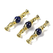 Natural Dyed Lapis Lazuli with Brass Fold Over Clasps, Real 18K Gold Plated, Long-Lasting Plated, Rack Plating, Round, 38mm(G-G141-03G-18)