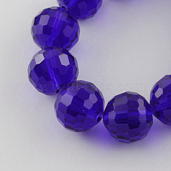 Transparent Glass Bead Strands, Faceted(96 Facets), Round, Midnight Blue, 8mm, Hole: 1mm, about 72pcs/strand, 21.8 inch(X-GLAA-R095-8mm-07)