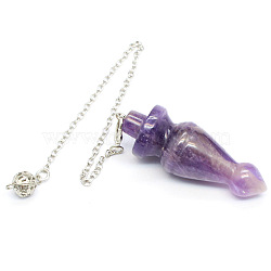 Natural Amethyst Cone Dowsing Pendulum Big Pendants, with Metal Findings, 240mm(PW-WG84774-02)