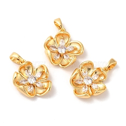 Brass Micro Pave Cubic Zirconia Pendants, Flower, Real 18K Gold Plated, 17x14.5x4.5mm, Hole: 4.5x2.5mm(KK-M243-19G)