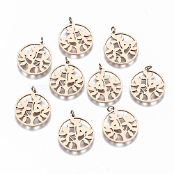 304 Stainless Steel Pendants, Laser Cut, with Jump Rings, Flat Round with Tree of Life, Rose Gold, 16.5x15x1mm, Jump Ring: 3x0.4mm, 2.2mm inner diameter(STAS-S116-047RG)