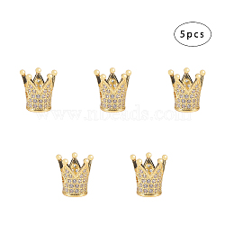 Eco-Friendly Brass Micro Pave Cubic Zirconia Crown Beads, Lead Free & Cadmium Free & Nickel Free, Clear, Golden, 12.5x12mm, Hole: 1.5mm, Inner Diameter: 5mm, 5pcs/box(ZIRC-NB0001-07-NR)