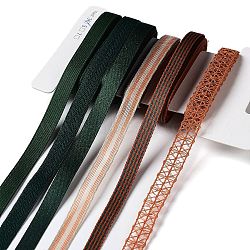 18 Yards 6 Styles Polyester Ribbon, for DIY Handmade Craft, Hair Bowknots and Gift Decoration, Green Color Palette, Dark Green, 3/8~1/2 inch(10~12mm), about 3 yards/style(SRIB-C001-G04)