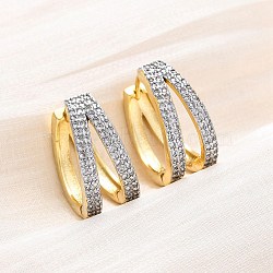 Brass Micro Pave Clear Cubic Zirconia Hoop Earrings, Long-Lasting Plated, Lead Free & Cadmium Free, Two-layer Ring, Real 18K Gold Plated, 19x19.5x9mm(EJEW-H158-15GP)