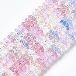 Crackle Glass Beads, Dyed & Heated, Rondelle, Colorful, 6x3.5mm, Hole: 1.2mm, about 147pcs/strand, 15.23 inch(38.7cm)(GLAA-S192-B-004M)