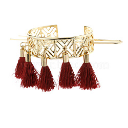 Alloy Hair Sticks, Hair Bun Cages, Hair Clips, Hair Pins, Cuff Ring with Tassel, Dark Red, Stick: 110mm(OHAR-PW0001-375B)