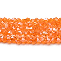 Transparent Electroplate Glass Beads Strands, Pearl Luster Plated, Faceted, Bicone, Orange Red, 6x6mm, Hole: 1mm, about 45~47pcs/strand, 9.65~9.84 inch(24.5~25cm)(EGLA-A039-T6mm-A11)