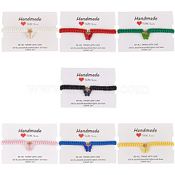 7Pcs 7 Colors Alloy Acrylic Butterfly Charm Bracelets Set, Braided Adjustable Bracelet, Mixed Color, Inner Diameter: 1-7/8~3-1/2 inch(4.7~8.9cm), 1pc/color(BJEW-AN0001-79)