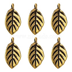 Tibetan Style Alloy Pendants, Cadmium Free & Lead Free, Leaf, Antique Golden, 16x8x1mm, Hole: 2mm(PALLOY-A15388-AG)