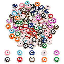 100Pcs 10 Colors CCB Plastic Beads, with Double Side Enamel, Flat Round with Evil Eye, Mixed Color, 8x5mm, Hole: 1.5mm, 10pcs/color(FIND-NB0003-12)