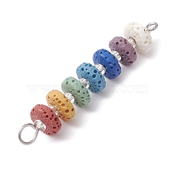 10Pcs Dyed Natural Lava Rock Connector Charms, 7 Colors Disc Links with Glass Seed Bead and Platinum Plated 304 Stainless Steel Double Loops, Colorful, 45x8mm, Hole: 1.5mm and 4mm(PALLOY-JF02546-01S)