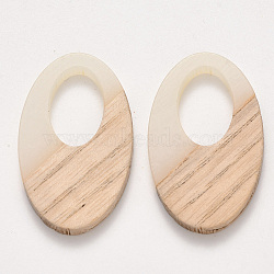 Transparent Resin & Wood Pendants, Waxed, Oval, Linen, 35.5x21.5x3~4mm, Hole: 16x10mm(RESI-S384-001A-C01)