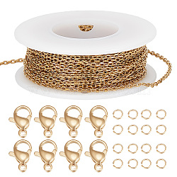 DIY Chain Bracelet Necklace Making Kit, Including PVD Vacuum Plating 304 Stainless Steel Cable Chains & Clasps, Brass Jump Rings, Real 18K Gold Plated, Chain: 10M/set(DIY-BBC0001-25)