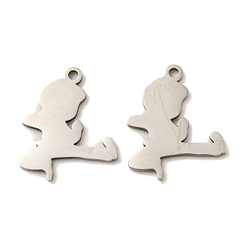 316 Surgical Stainless Steel Pendants, Laser Cut, Human Charm, Stainless Steel Color, 17x14x1mm, Hole: 1.4mm