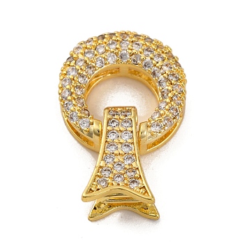 Brass Micro Pave Clear Cubic Zirconia Fold Over Clasps, Lead Free & Cadmium Free, Golden, 20mm