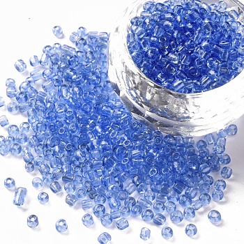 Glass Seed Beads, Transparent, Round, Light Blue, 8/0, 3mm, Hole: 1mm, about 2222pcs/100g