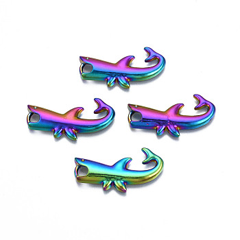 Rainbow Color Alloy Pendants, Cadmium Free & Lead Free, Shark, 30x16.5x3mm, Hole: 2.5x4mm