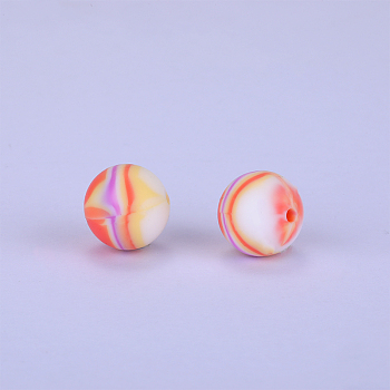 Printed Round Silicone Focal Beads, Colorful, 15x15mm, Hole:2mm