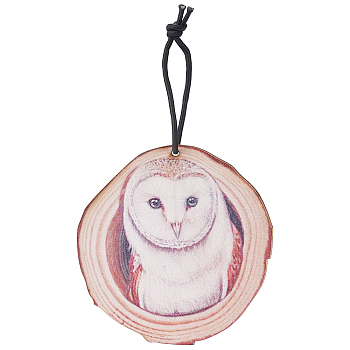 CREATCABIN 1 Set Flat Round & 3D Owl Pattern Wooden Pendant Decorations, with Polyester Cord, Christmas Ornaments Festive Gifts, PeachPuff, 103x99.5x3.5mm, Hole: 3.5mm