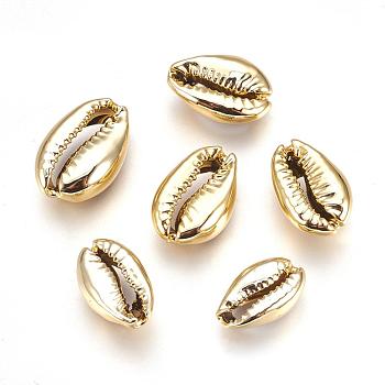 Electroplated Natural Shell Beads, Cowrie Shells, Golden, 15~20x10~12x5~6mm, Hole: 12~14x2~3mm