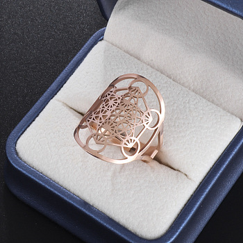 Irish Kate Knot 304 Stainless Steel Hollow Cuff Rings, for Women, Geometry, Rose Gold, Inner Diameter: 16~19mm