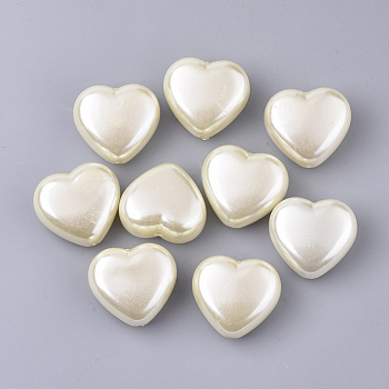 ABS Plastic Imitation Pearl Beads, Heart, Floral White, 24.5x27x14mm, Hole: 1.5mm, about 92pcs/500g