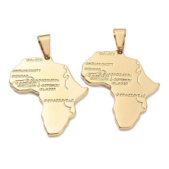 304 Stainless Steel Pendants, Africa Map, Golden, 35x30x2mm, Hole: 5X8mm