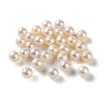 Natural Cultured Freshwater Pearl Beads, Half Drilled, Grade 3A+, Round, WhiteSmoke, 5mm, Hole: 0.9mm