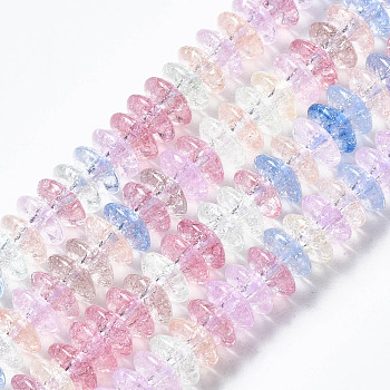 Crackle Glass Beads, Dyed & Heated, Rondelle, Colorful, 6x3.5mm, Hole: 1.2mm, about 147pcs/strand, 15.23 inch(38.7cm)