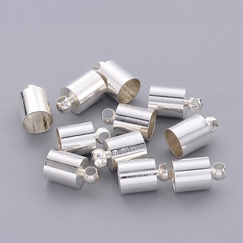 Brass Cord Ends, Nickel Free, Silver Color Plated, about 6mm wide, 10mm long, 5.5mm inner diameter, hole: 1.2mm