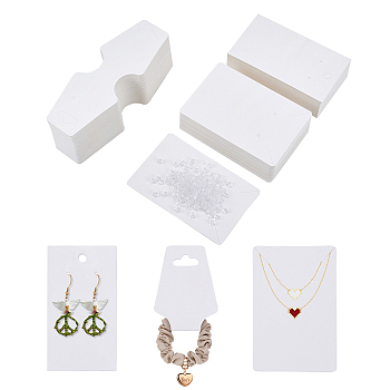 Cardboard Display Cards, Used For Necklace and Earring, with Plastic Ear Nuts, White, 400pcs/set