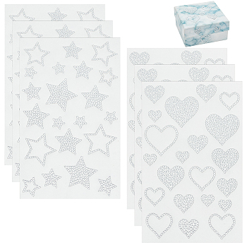 WADORN 6 Sheets 2 Styles Heart & Star Acrylic Rhinestone Self-Adhesive Stickers, Waterproof Bling Faceted Crystal Decals for Party Decorative Presents, Kid's Art Craft, Mixed Shapes, 250x150x2mm, Sticker: 20~50x20~50mm, 3 sheets/style