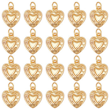24Pcs Alloy Pendants, Long-Lasting Plated, with Jump Ring, Heart Charm, Real 18K Gold Plated, 15.5x12.5x3mm, Hole: 3.5mm