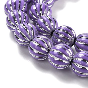 Grooved Resin Beads Strands, Silver Metal Enlaced, Pumpkin, Lilac, 10~12mm, Hole: 3mm, about 32pcs/strand, 13.78''(35cm)