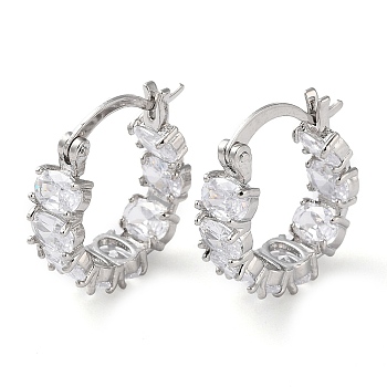 Brass Hoop Earrings, with Clear Cubic Zirconia, Long-Lasting Plated, Lead Free & Cadmium Free, Platinum, 22x19.5x6mm