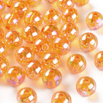 Transparent Acrylic Beads, AB Color Plated, Round, Orange, 12x11mm, Hole: 2.5mm, about 566pcs/500g