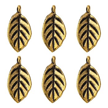 Tibetan Style Alloy Pendants, Cadmium Free & Lead Free, Leaf, Antique Golden, 16x8x1mm, Hole: 2mm