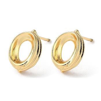 Rack Plating Brass Stud Earring Findings, with Vertical Loop, Donut, Real 18K Gold Plated, 14x10mm, Hole: 1.2mm, Pin: 1mm