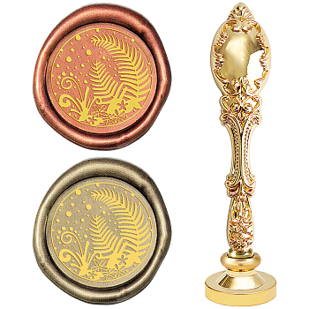 DIY Scrapbook, Brass Wax Seal Stamp and Alloy Handles, Leaf Pattern, 103mm, Stamps: 2.5x1.45cm