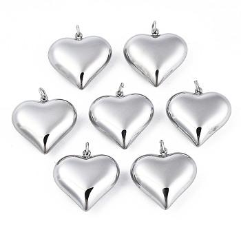 Non-Tarnish 316 Surgical Stainless Steel Pendants, with Jump Rings, Heart, Stainless Steel Color, 17x16x5.5mm, Hole: 2.5mm, Jump Ring: 4x0.5mm, 2.5mm inner diameter