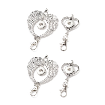 Alloy Rhinestone Snap Keychain Making, with Swivel Clasps, Wing & Heart, Antique Silver & Platinum, 8.4cm and 10.4cm, 4pcs/style