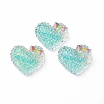 Transparent Epoxy Resin Cabochons, with Glitter Powder, Heart, Turquoise, 19x21x7.5mm