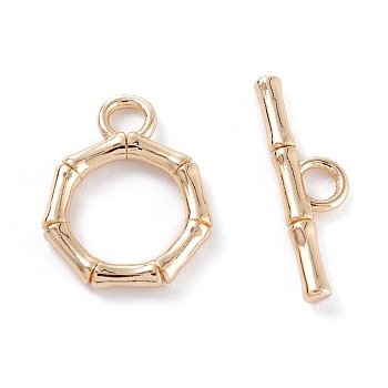 Rack Plating Brass Toggle Clasps, Long-Lasting Plated, Bamboo Stick & Bar, Real 14K Gold Plated, Bamboo Stick: 17x13.5x2mm, Hole: 3mm, Bar: 19.5x5.5x2mm, Hole: 3mm